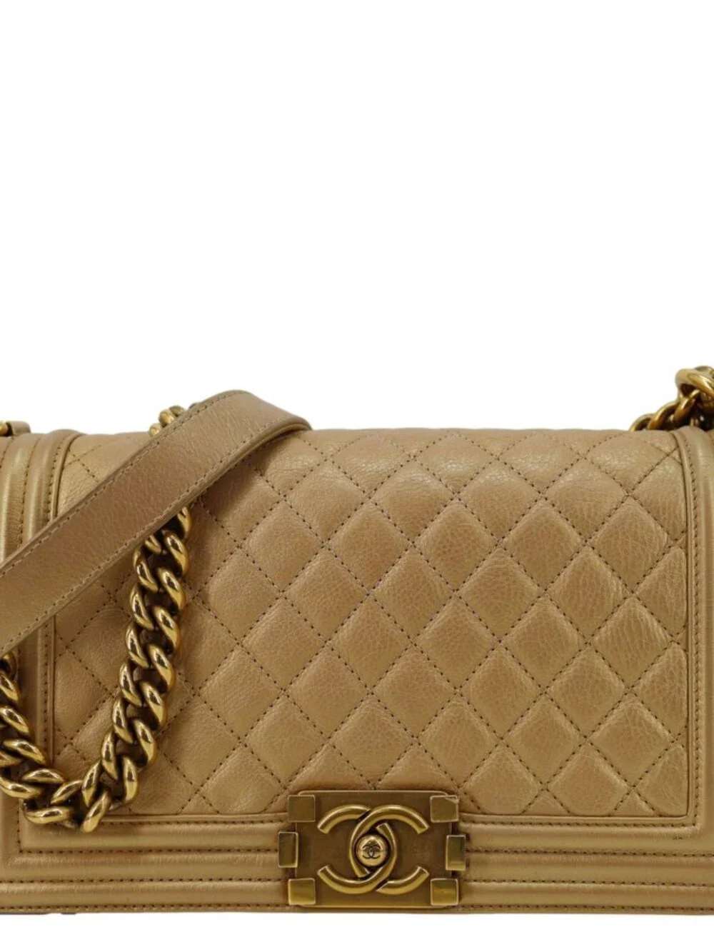 Chanel  Boy Flap Old Medium Quilted Leather Crossbody Bag Gold